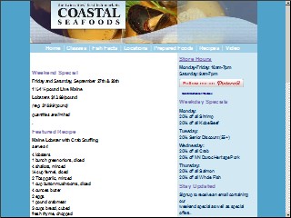 Web site www.coastalseafoods.com, Coastal Seafoods